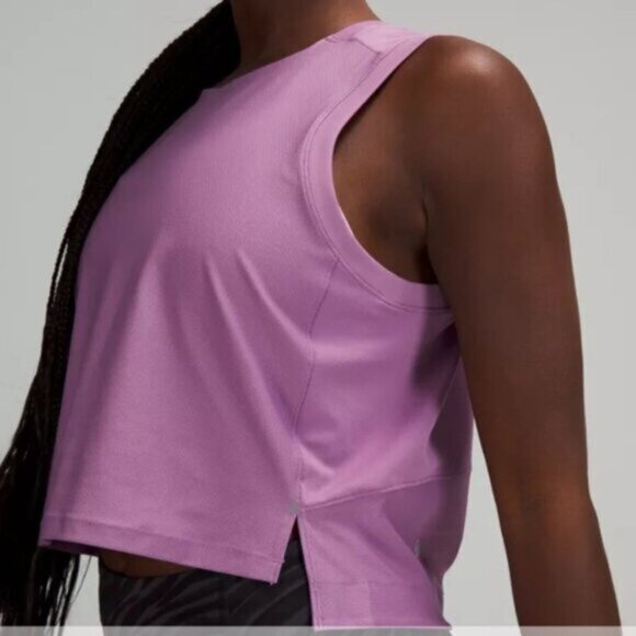 Lululemon Women Purple Mesh Back Cropped Train Tank Top Size 12 - Picture 1 of 13